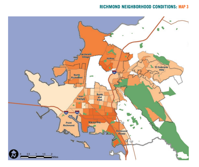 Map 3 showcases Richmond neighborhood conditions based on African American populations 