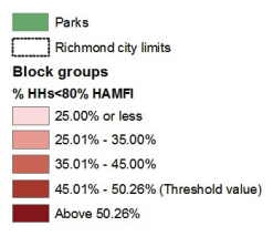 Map 5 showcases Richmond neighborhood conditions based on low income households 