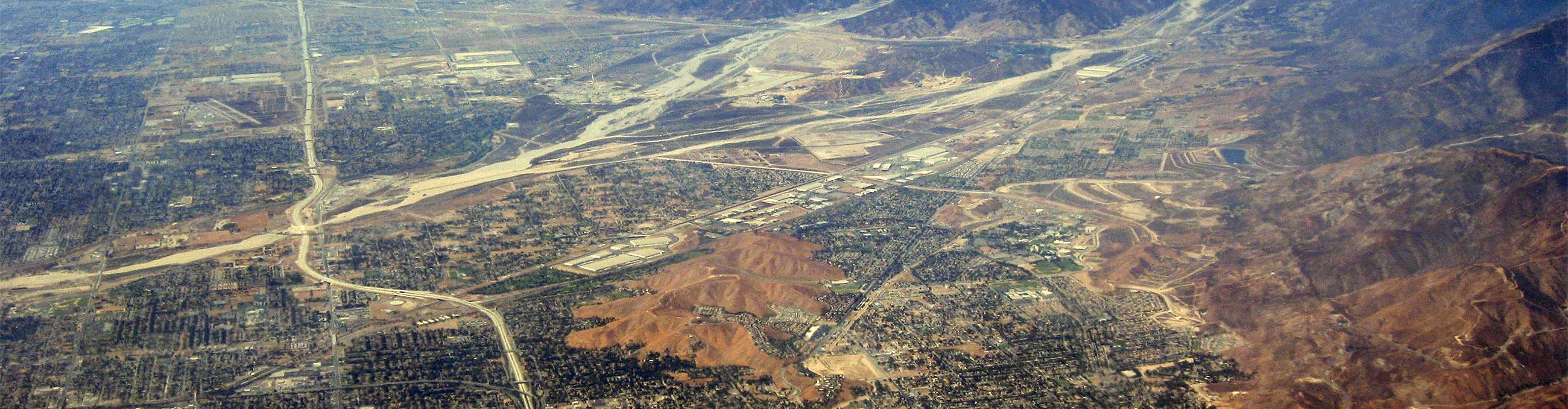 An image of the San Bernardino Valley seen from a bird's eye view. 