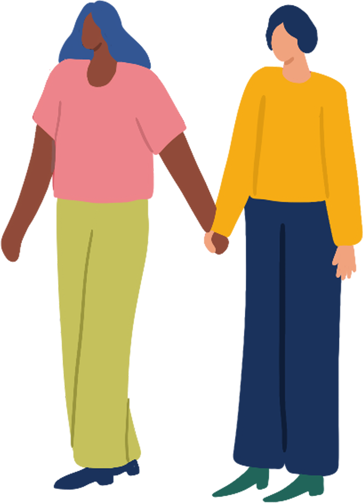 2 illustrated women holding hands