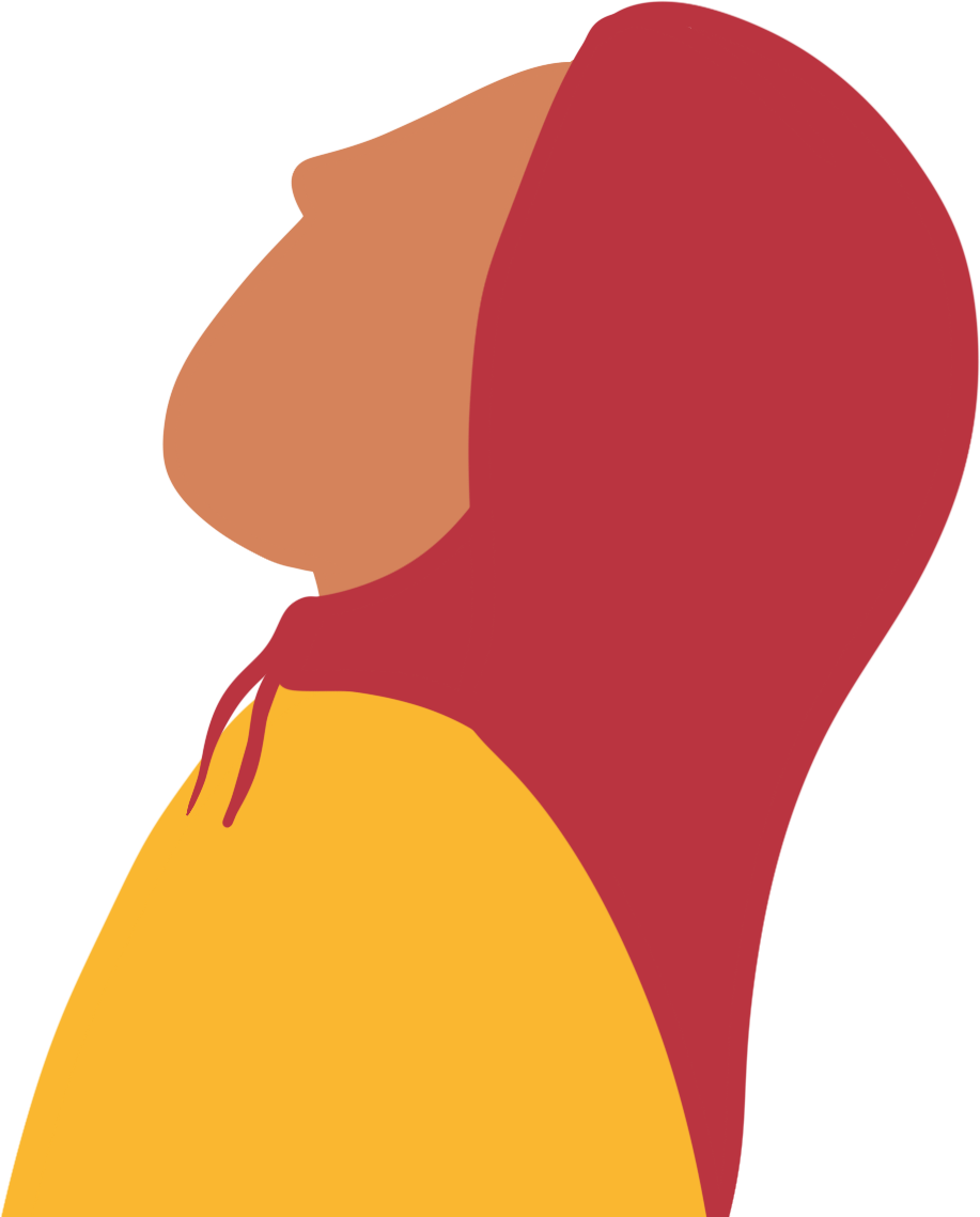 Illustrated woman gazing upward