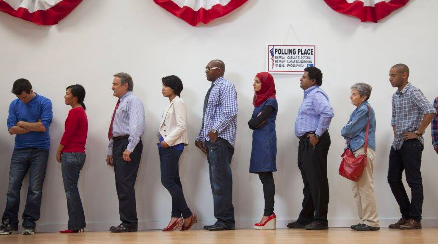 Several people standing in line