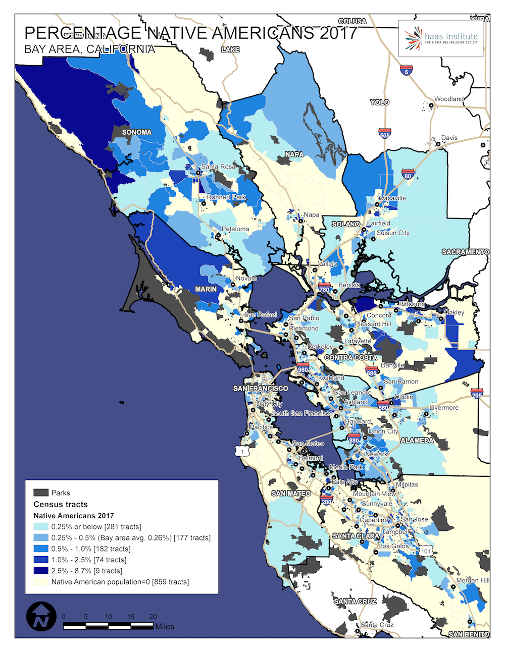 Map shows Native American population in the Bay Area in 2017