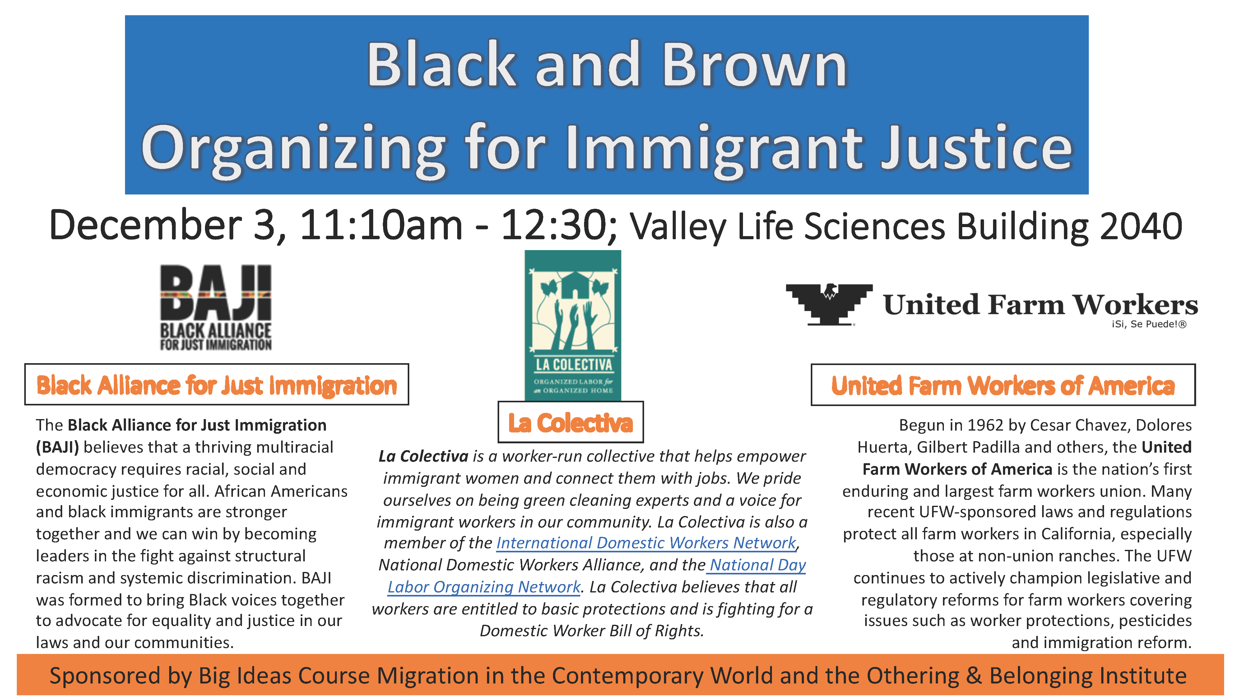 Flier for the Black and Brown Organizing for Immigrant Justice event