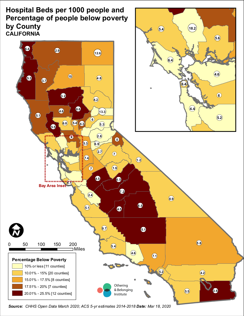 Map showing percentage of people below poverty by county