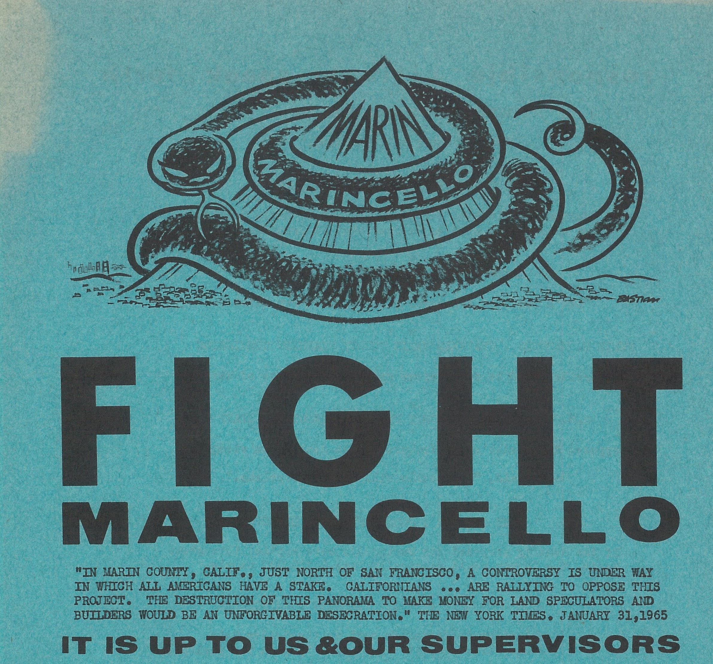 This is an image from a 1965 flyer protesting the Marincello Master Plan.