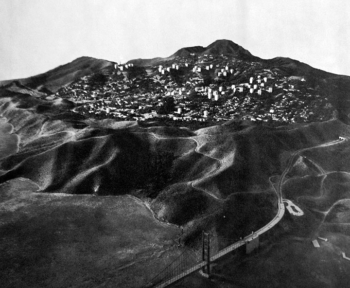 A rendering of the unbuilt Marincello development. Courtesy of the Golden Gate National Recreation Area Park Archives, Katharine Frankforter Papers, GOGA 27066, and Interpretation Negative Collection, GOGA-2316.