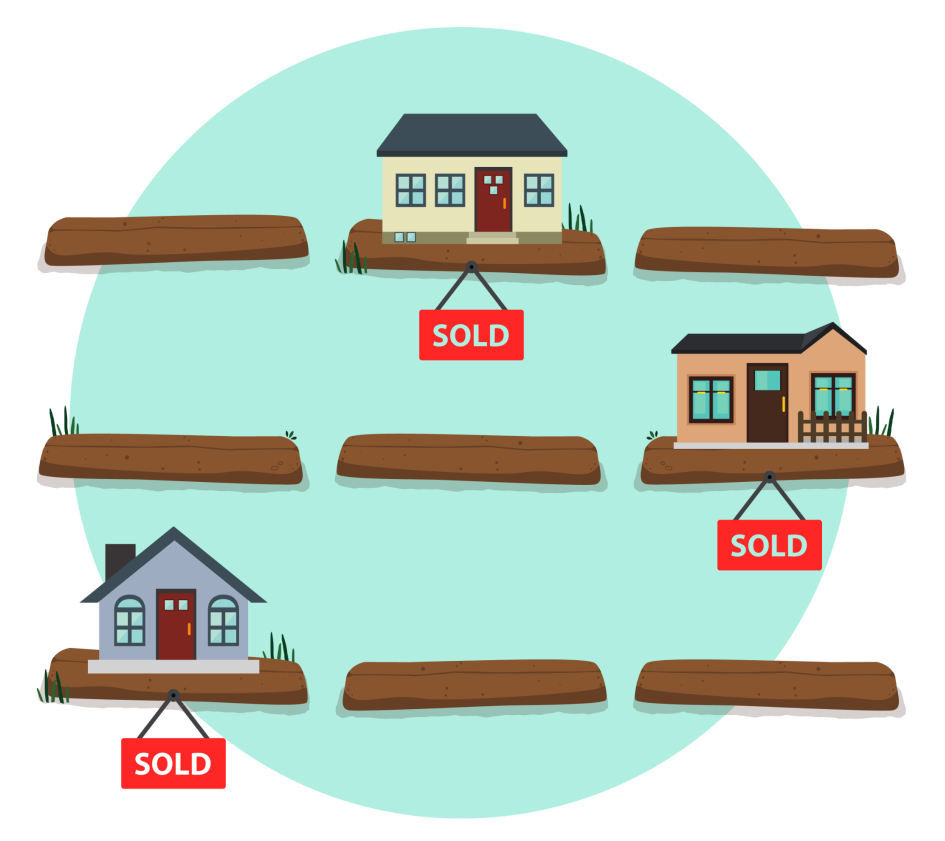 Housing Crisis image showing houses that have been sold