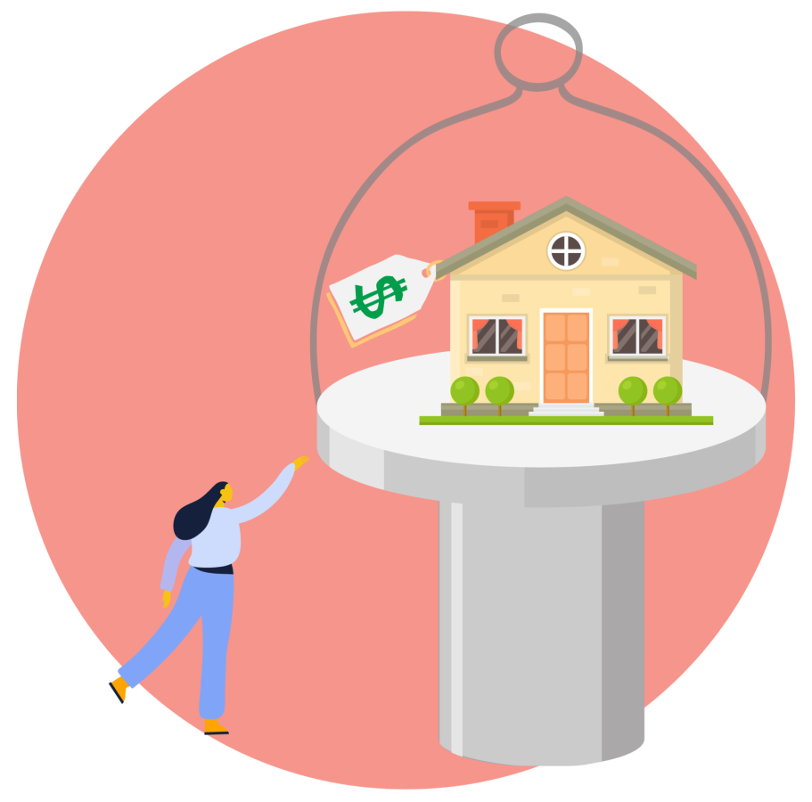 Illustration of a woman trying to reach for an unattainable home