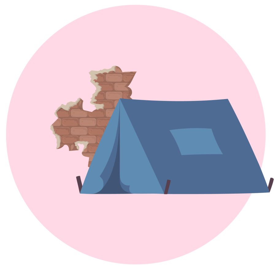 Illustration of a tent in an urban setting