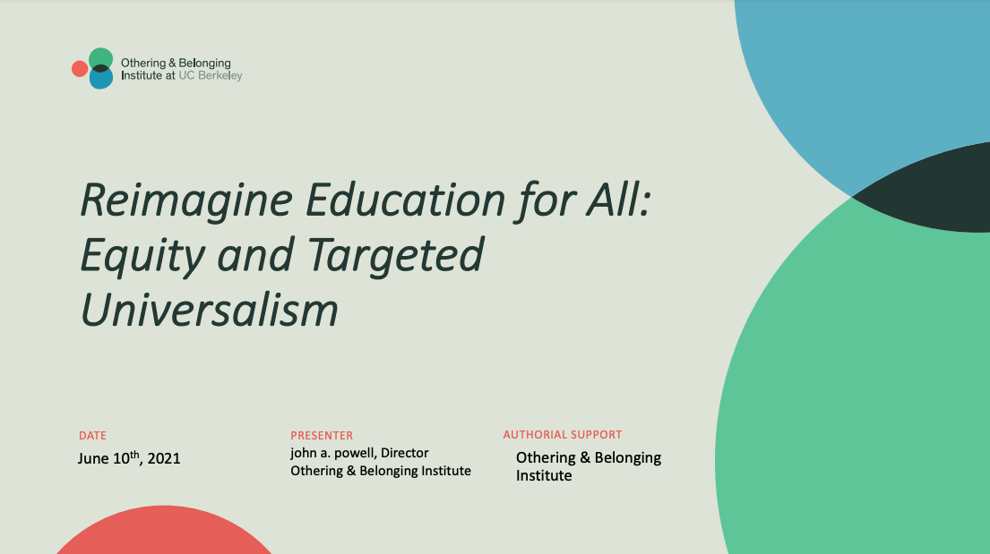 This image is a cover page for the Reimagining Education for All PowerPoint presentation. 