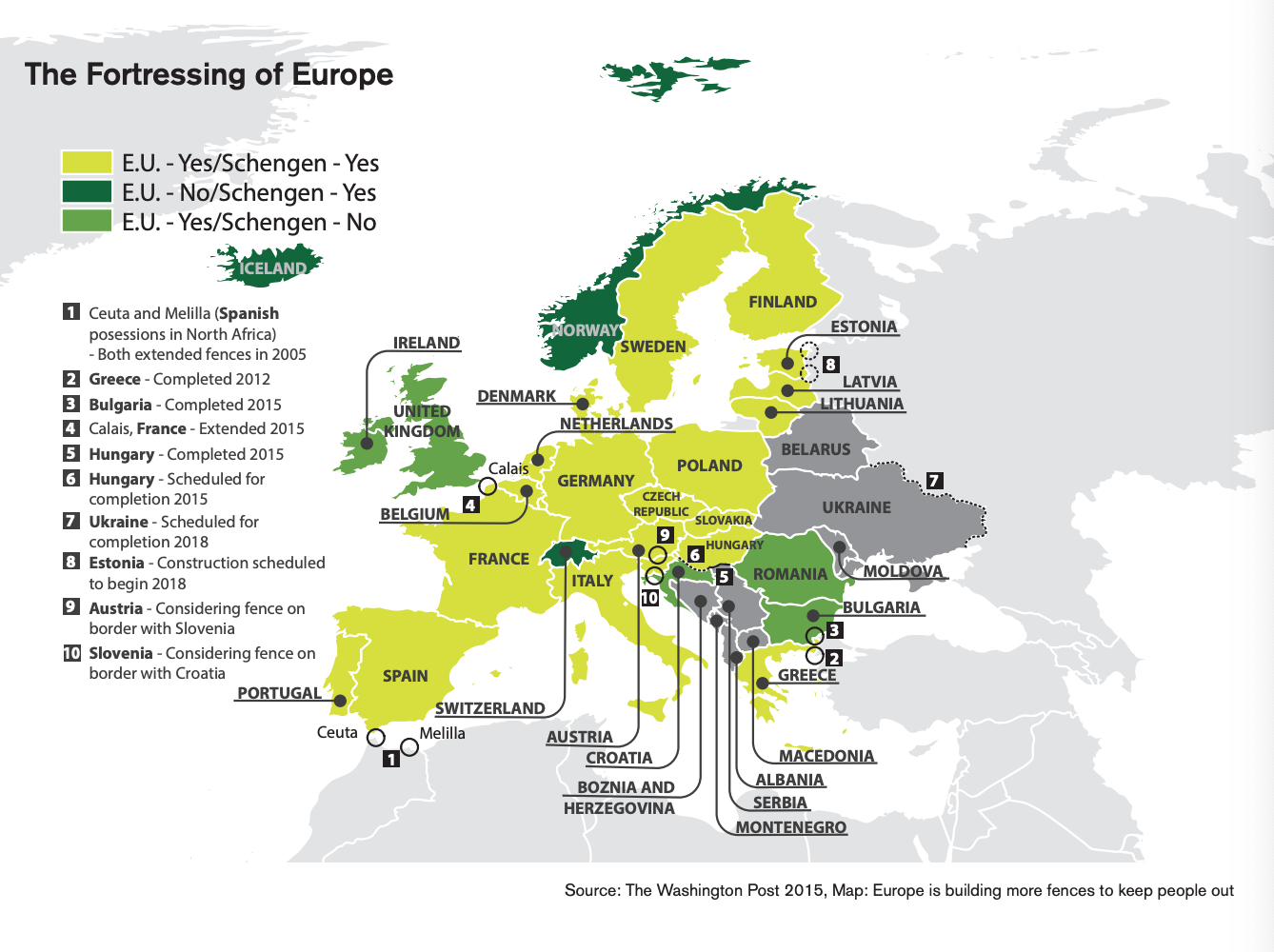 This infographic includes a map which showcases the fortressing of Europe. 