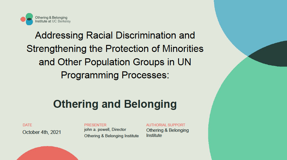 This image is of the presentation who addressing racial Discrimination and Strengthening the Protection of Minorities and other population groups in UN Programming Processes