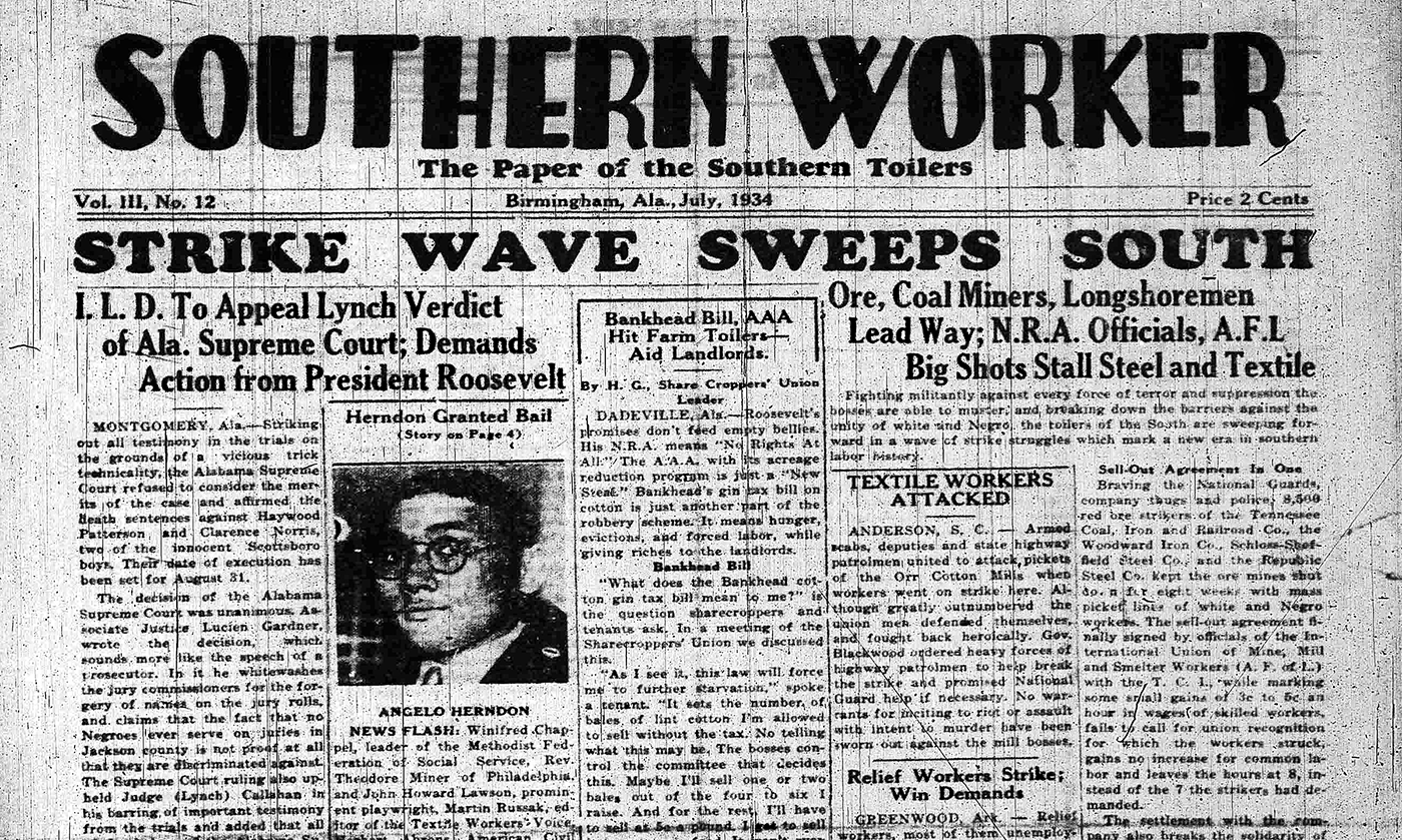 Scan of 1937 "Southern Worker" newspaper