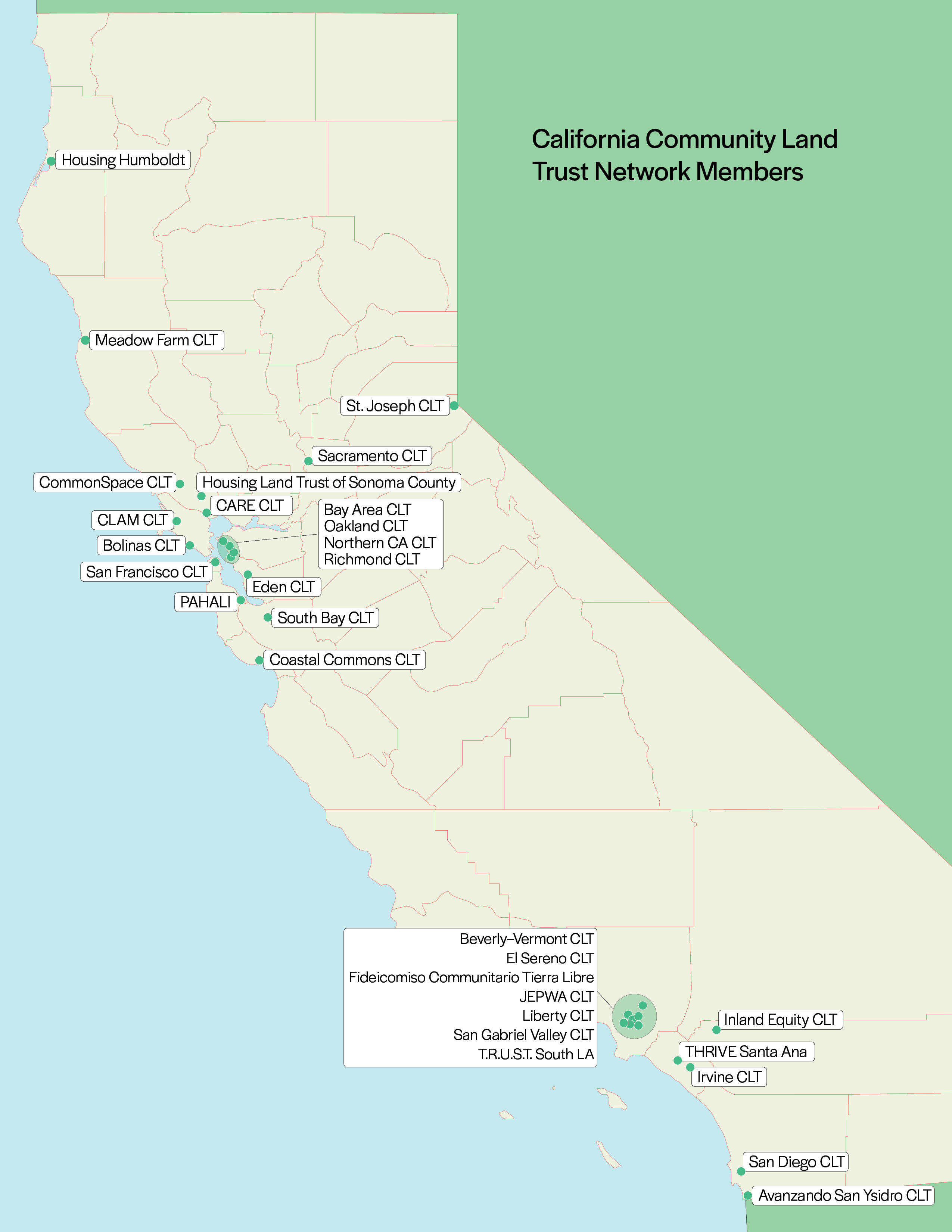 Map of Community Land Trusts in California