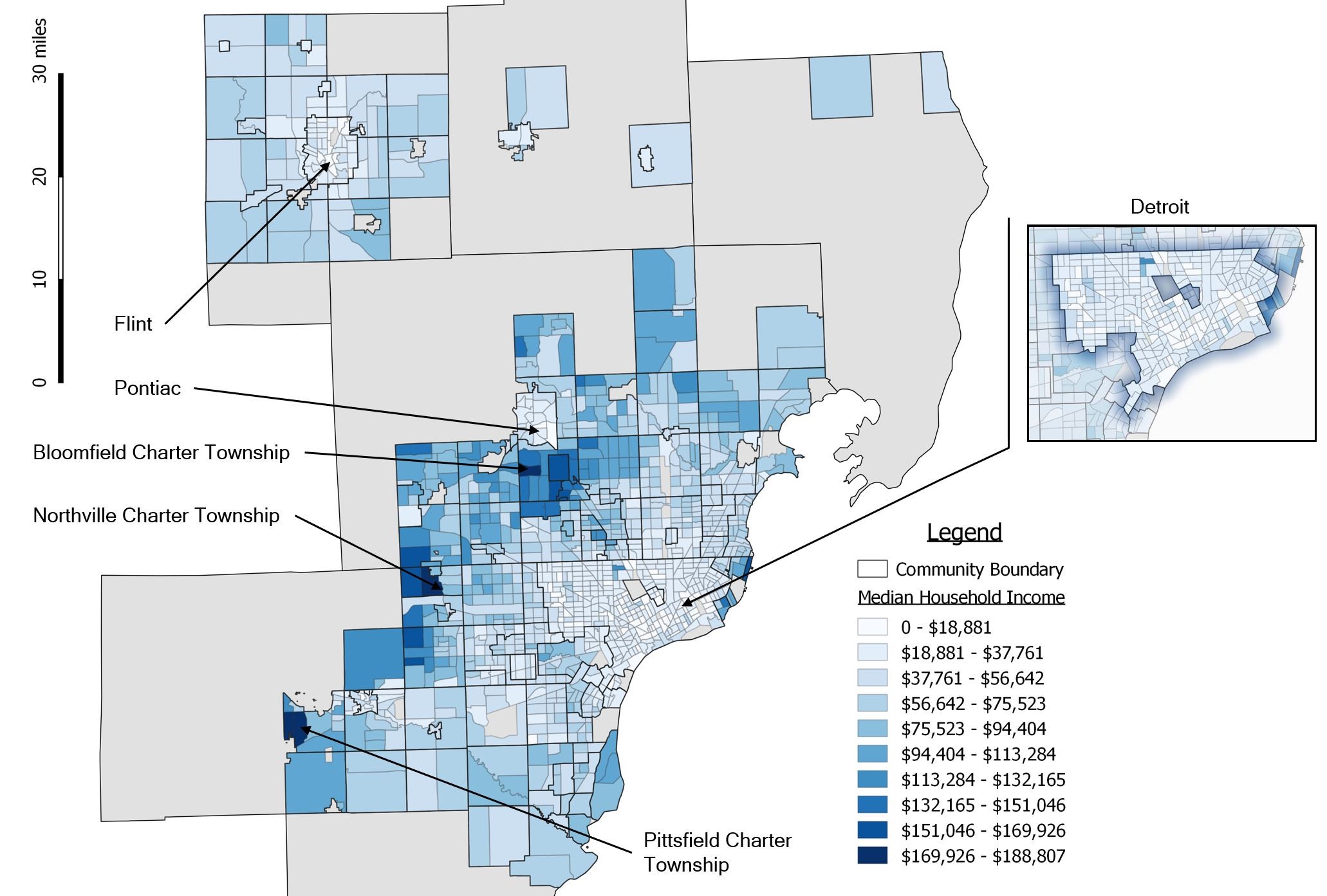 Figure 16 includes an infographic of the Median Household Income by Census Tract, 2016