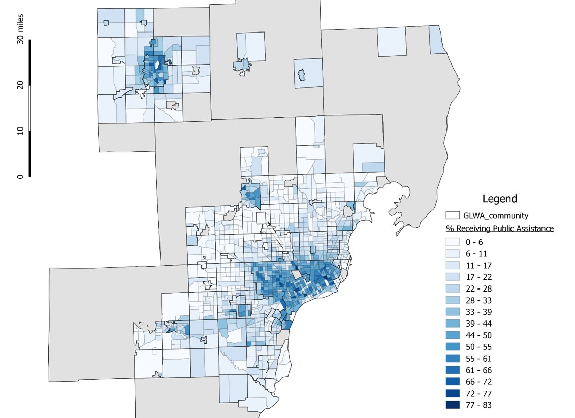 Figure 22 includes an infographic of Census Tracts by Percent Receiving Public Assistance
