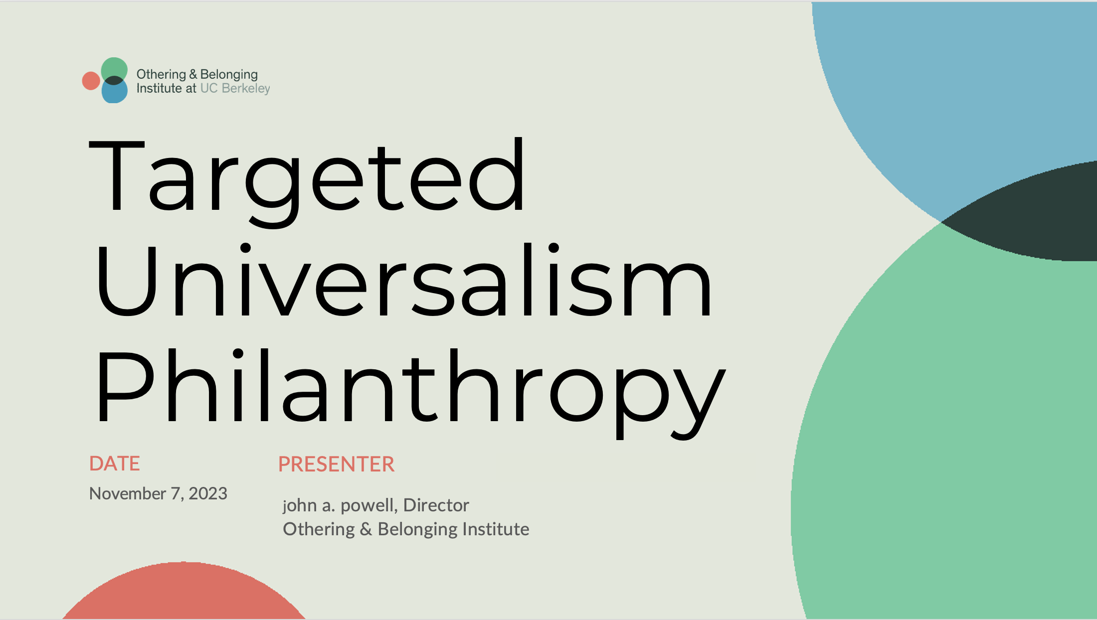 Slidedeck title "Targeted Universalism Philanthropy"