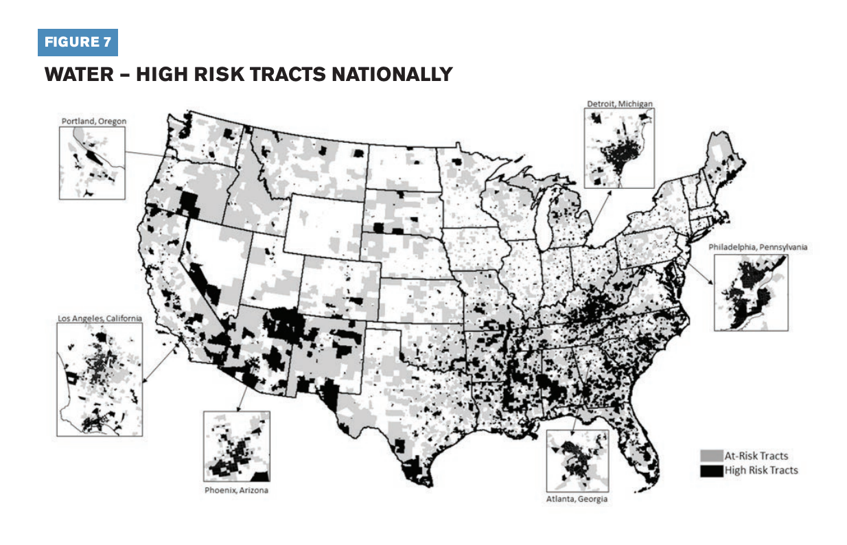 This infographic displays high risk water tracts nationally. 