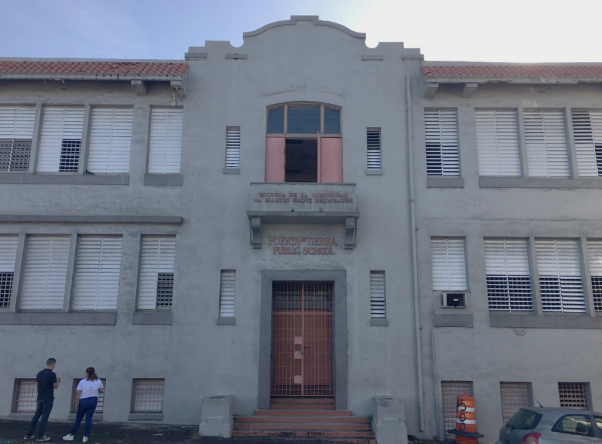 CRH staff conducting field work in front of Dr. Martin Grove Brumbaugh school at San Juan. The school was sold to Shinrai Holdings in April 2019 to a company formed one year prior, though today it sits vacant and unused. 