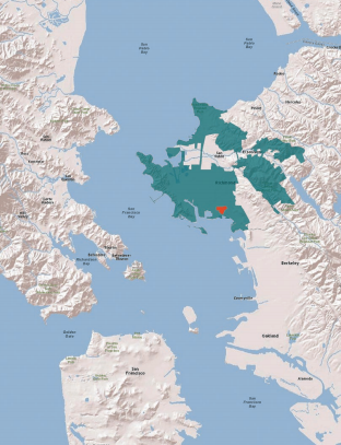 This image is of The Berkeley Global Campus at Richmond Bay will be located between I-580 and the shoreline off Regatta Blvd.