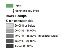Map 1 showcases Richmond neighborhood conditions based on renter households. 