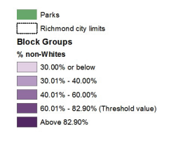 Map 2 showcases Richmond neighborhood conditions based on communities of color population. 