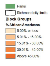 Map 3 showcases Richmond neighborhood conditions based on African American populations 