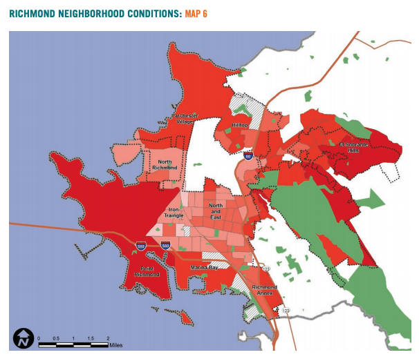 Map 6 showcases Richmond neighborhood conditions based on median housing value.