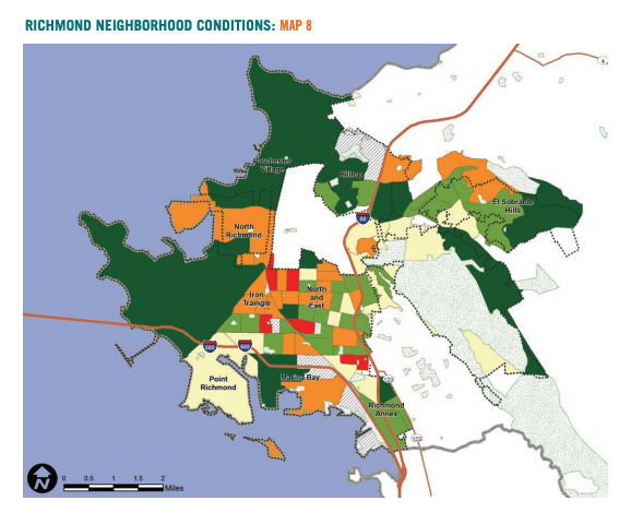 Map 8 showcases Richmond neighborhood conditions based on housing value appreciation. 