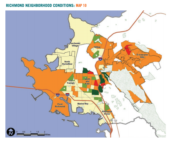 Map 10 showcases Richmond neighborhood conditions based on change in white population 