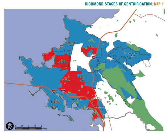 Map 11 showcases Richmond stages of gentrification based on vulnerable populations 