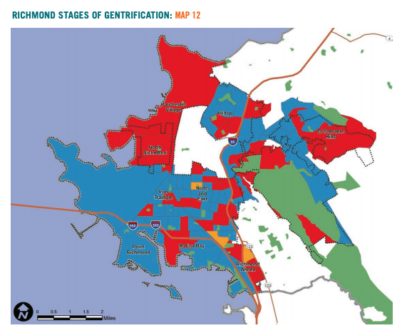 Map 12 showcases Richmond stages of gentrification based on demographic change 