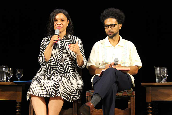 Talitha LeFlouria, Associate Professor in African and African-American Studies at the University of Virginia, and Dennis Childs, Associate Professor of African American Literature at UC San Diego, share the stage at the 400 Years of Resistance to Slavery 