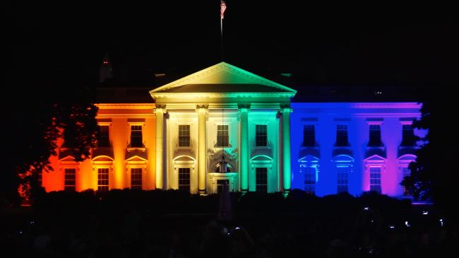 White House lit up with rainbow lights