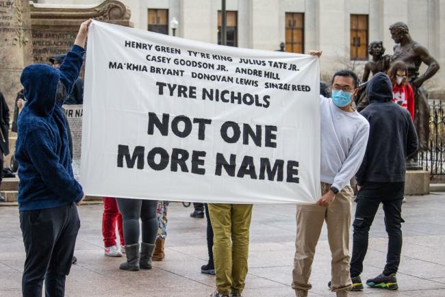 Protester calling for justice for tyre nichols