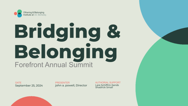 Bridging & Belonging: Forefront Annual Summit first slide with OBI styled background