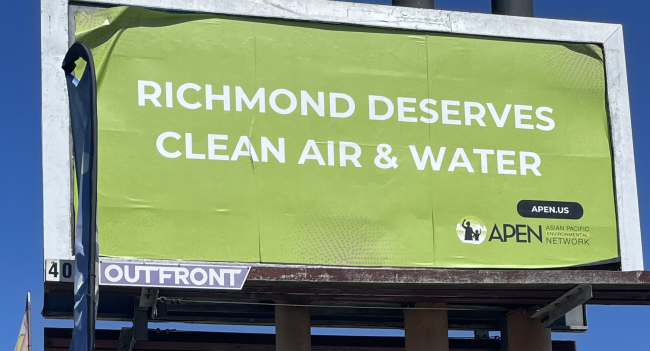 Billboard in Richmond, CA reads: Richmond Deserves Clean Air & Water