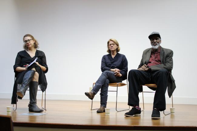 Photo shows Tina Sacks, Frances Causey and john a powell seated on stage