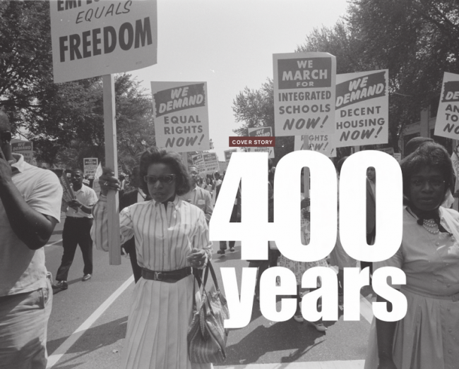 Magazine cover image showing photo of civil rights protest