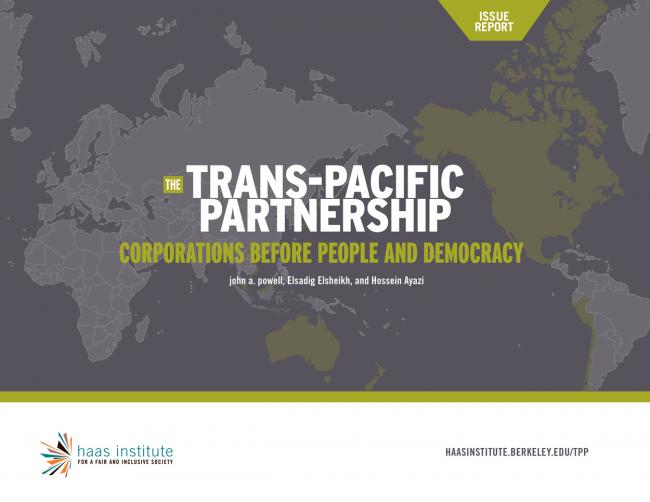 This image is the cover for the Trans Pacific Partnership: Corporations Before People and Democracy Report 